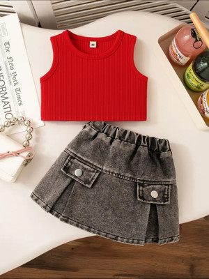 FINCHBIRD FASHION Girls Party(Festive) Top Skirt(RED)