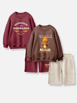 Nap Chief Boys & Girls Casual T-shirt Pant(Maroon & Brown)
