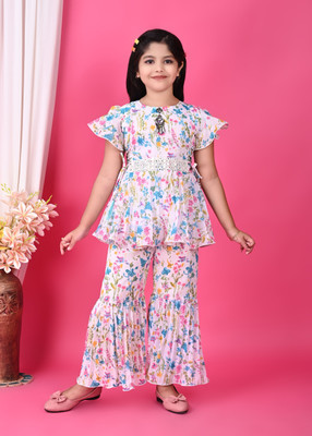 HouseOfCommon Girls Casual Top Pant(SEA GREEN)