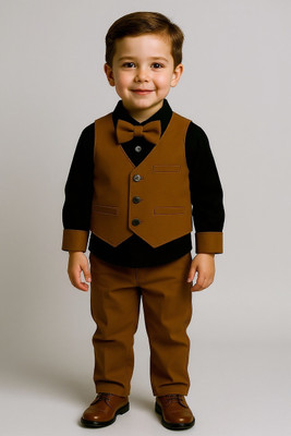 Drapezilla Boys Party(Festive) Vest Shirt, Pant, Bow Tie(Khakhi)