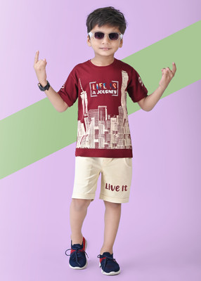 UniponKids Boys Casual T-shirt Shorts(Maroon)