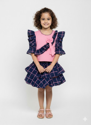 Girijesh Singh Girls Casual Top Skirt(Pink)