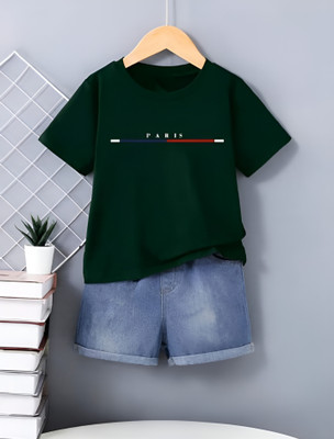 ELPIXIE FASHION Baby Boys & Baby Girls Party(Festive) T-shirt Shorts(GREEN)