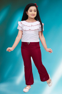 FASHIONMART Girls Party(Festive) Top Pant(WHITE,MAROON)
