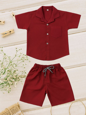 FASHION GRAB Baby Boys Casual Shirt Shorts(Maroon)