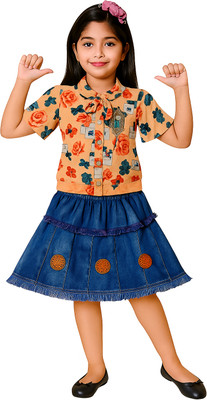 JANNAT mini wear Baby Girls Casual Top Skirt(orange)
