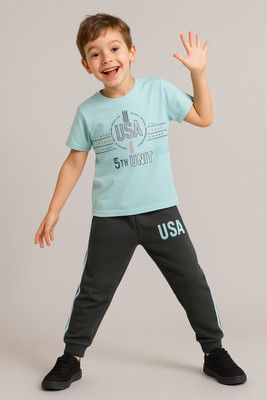 Todd N Teen Boys Casual T-shirt Track Pants(seagreen)