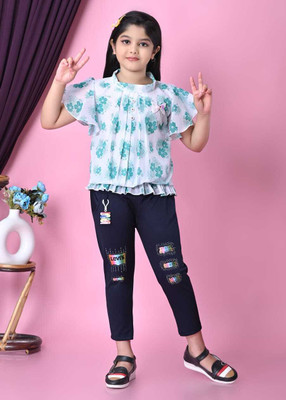 AS LONZO INDIAN FASHION Girls Party(Festive) Top Pant(C-GREEN, N BLUE)