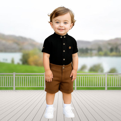 menvy Baby Boys Casual Shirt Shorts(Black)