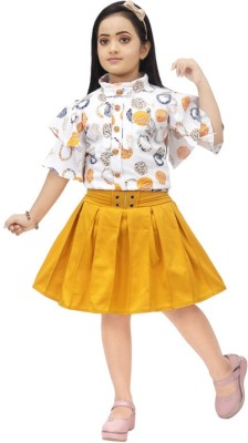 MARUF DRESSES Girls Party(Festive) Top Skirt(Mustard)