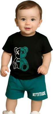 Rahisuddin Baby Boys & Baby Girls Casual T-shirt Shorts(BLACK TSHIRT, GREEN SHORTS)