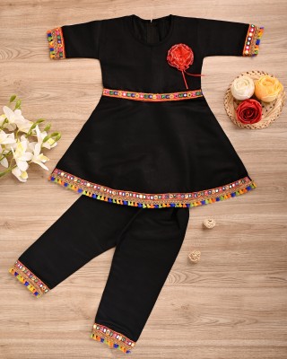 Rkdress Girls Party(Festive) Kurta Pyjama(Black)