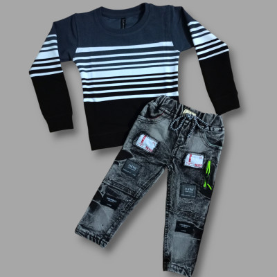 KidsBazaar Boys Casual T-shirt Jeans(Dark Grey)
