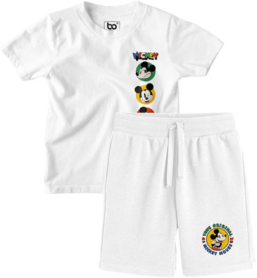 BonOrganik Boys Mickey Casual T-shirt Shorts(White)