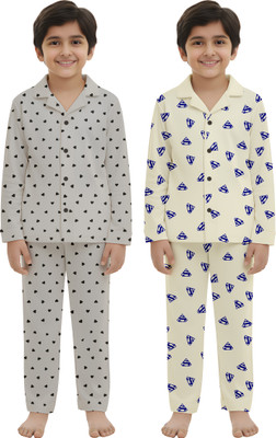 Eha Kids Nightwear Boys & Girls Printed Cotton Blend(Multicolor Pack of 2)