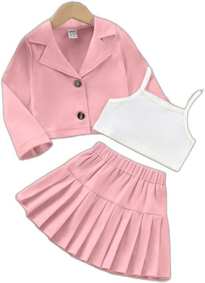 LAXNEEP Girls Party(Festive) Jacket Skirt, Camisole(Light Pink)