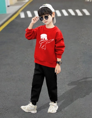 RetroTees Boys Casual T-shirt Track Pants(Red-1)