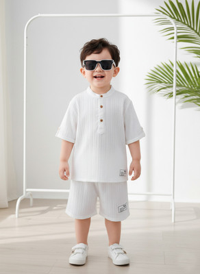 Pheraava Baby Boys Casual Shirt Shorts(WHITE)