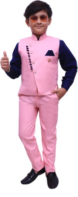 VALUE CREATION Boys Festive & Party Shirt, Waistcoat and Pant Set(Pink Pack of 1)
