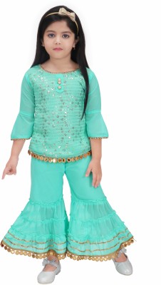 KAVSHIL Girls Party(Festive) Top Pant(GREEN)