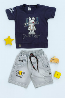 karnika Baby Boys Casual T-shirt Shorts(Navy Blue)