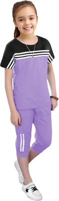 Cute N Tight Baby Boys & Baby Girls Casual T-shirt Three Fourth Pant(LILAC)