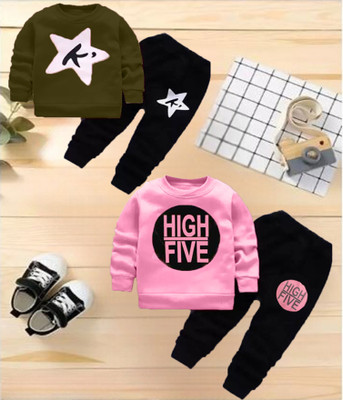 PY PINKYOU Baby Boys & Baby Girls Casual T-shirt Track Pants(Kstar Olive-Hifi Baby Pink)