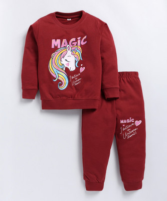 carrydreams Girls Casual T-shirt Track Pants(MAROON)
