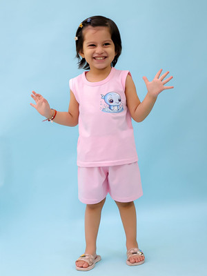 Chandrika Baby Girls Casual T-shirt Shorts(BABYPINK)