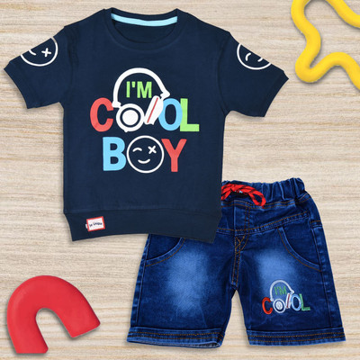 Worton Fashion Boys Casual T-shirt Shorts(Navy Blue)