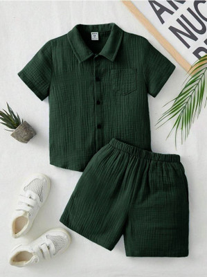 MAHADEVFAB Baby Boys Casual Shirt Shorts(GREEN)