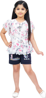 ROUNAK CREATION Girls Casual Top Shorts(WHITE)