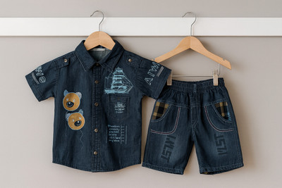 LAVASCREATION Boys Party(Festive) T-shirt Shorts(Denim Blue)