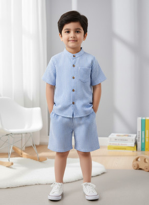 Ruturaj Baby Boys Casual Shirt Shorts(BLUE, WHITE)