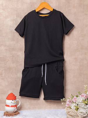 LILASTEX Boys & Girls Casual T-shirt Shorts(Black)