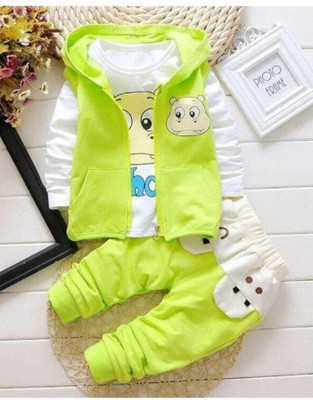 CocksComb Baby Boys & Baby Girls Party(Festive) T-shirt Pant(White, Green)