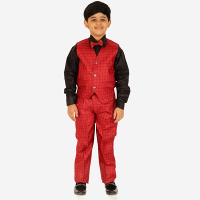 PRO ETHIC Boys Party(Festive) Shirt Waistcoat, Bow Tie, Shirt, Pant(Red)