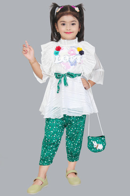 M M NAJRIN FASHION Baby Girls Casual Top Trouser(Green)