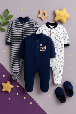 EIO Baby Boys & Baby Girls Casual Romper Sleepsuit, Jumpsuit(Navy Blue)