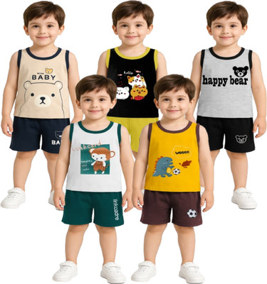 PY PINKYOU Baby Boys Casual T-shirt Shorts(Biscuit-Black-Grey-White-Mustard)