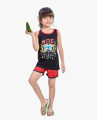 Little Funky Girls Casual T-shirt Shorts(Black:red)