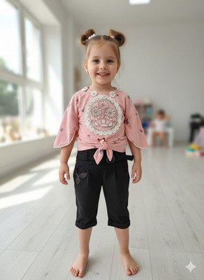 Silakaari Baby Girls Casual Top Jegging(Baby Pink, Black)