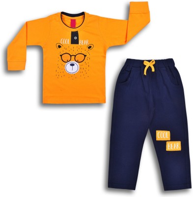 Wishkaro Baby Boys Casual T-shirt Pant(Yellow, Dark Blue)