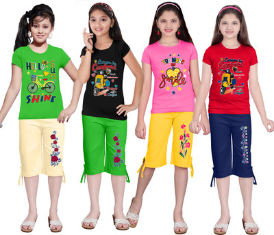 KS KOARRA Girls Casual T-shirt Track Pants(158 MULTICOLOURRS)