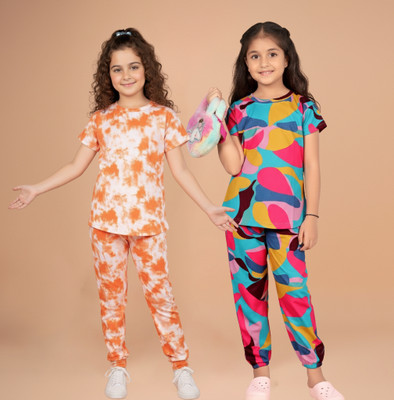 FEBVIBE Girls Casual T-shirt Pyjama(Multicolor 9)