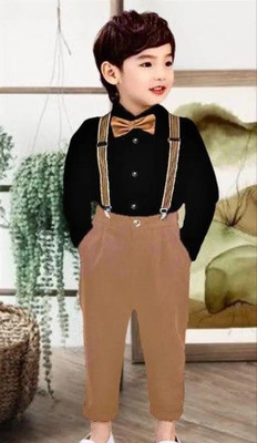 HV CREATION Boys Party(Festive) Shirt Pant, Bow Tie, Suspenders(BLACK)