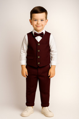 Zobzee Boys & Girls Party(Festive) Vest Vest, Shirt, Pant, Bow Tie(Maroon)