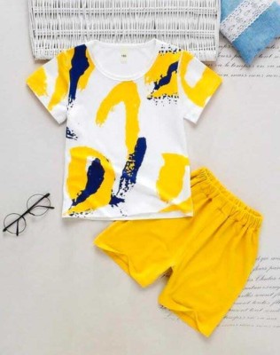 COOL LALA Boys Casual T-shirt Shorts(YELLOW WHITE)