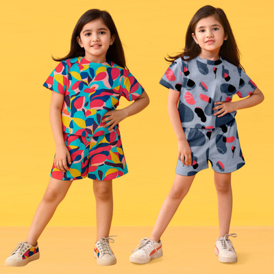 JEELCREATIONS Kids Nightwear Baby Girls Printed Cotton Blend(Multicolor Pack of 2)