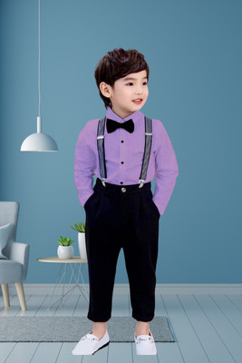 KRIYU CREATION Baby Boys Party(Festive) Shirt Pant(Purple)
